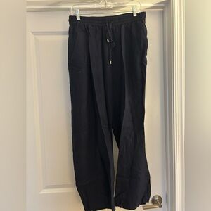 Zara Women's Navy Linen Wide Leg Pants